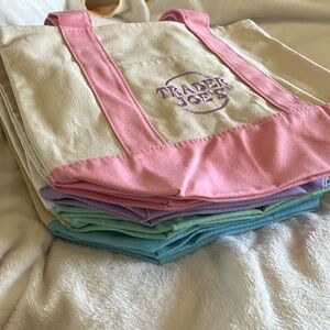 NWT Trader Joe's Mini Pastel Canvas Tote Bag Set of 4